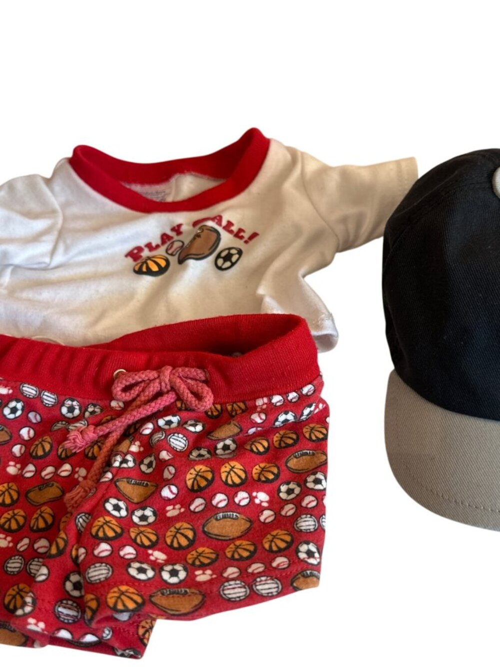Build-A-Bear Workshop Play Ball Outfit & Hat Set For 16" Plush Shirt Shorts Cap